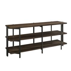 a wooden shelf with three shelves on each side