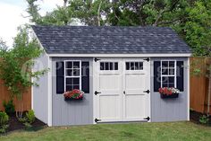 an outdoor storage shed in the backyard