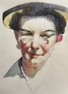 a drawing of a woman wearing a hat