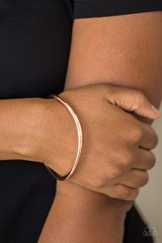 Featuring a warped surface, an asymmetrical rose gold bangle slides along the wrist for an edgy look. Rose Gold Bangle Bracelet, Paparazzi Accessories Jewelry, Rose Gold Bangle, Paparazzi Accessories, Gold Bangle Bracelet, Gold Bangle, Rose Gold Bracelet, Silver Bangle Bracelets, Edgy Look