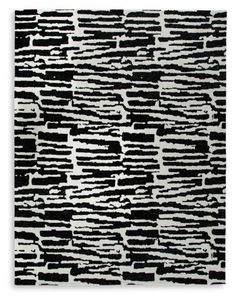 an abstract black and white painting on canvas with lines drawn across it, in the shape of rectangles