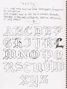 an old fashioned handwritten alphabet with some writing on it