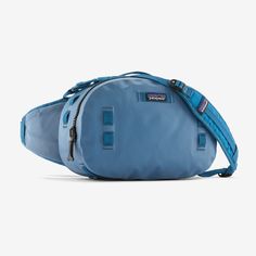 a blue fanny bag on a white background