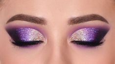 Glitter Smokey Eye Makeup, Makeup Hooded Eyes, Carnaval Make-up, Eye Makeup Glitter, Teknik Makeup, Purple Makeup Looks, Glitter Smokey Eye, Make Up Designs, Make Up Gold