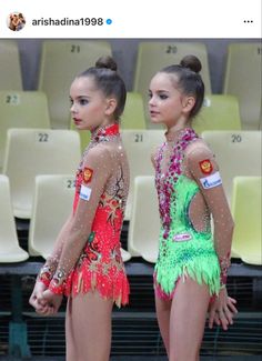 Dina And Arina Averina, Averina Twins, Rhythmic Gymnastics Training, Gymnastics Competition Leotards, Rhythmic Gymnastics Costumes, Rhythmic Gymnast, Competition Leotard, Gymnastics Costumes, Flexibility Dance