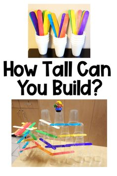 three plastic cups with toothbrushes in them and the words how tall can you build?