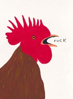 a drawing of a rooster with the word puck written on it's forehead and mouth