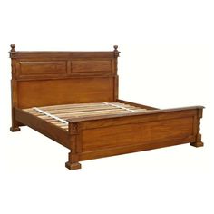 a wooden bed frame with no headboard and foot board on the bottom part of it