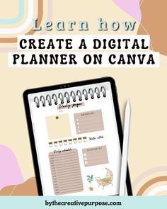 a digital planner with the title learn how to create a digital planner on canva