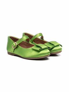 lime green leather bow detailing round toe buckle-fastening ankle strap branded insole flat rubber sole Green Ballerina, Wedding Sunglasses, Shoes Green, Orange Earrings, Ballerina Shoes, Leather Bows, Flat Boots, Ballet Flat Shoes, Boot Sandals