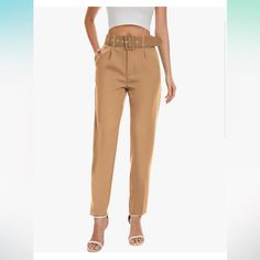 Never Worn Spring Dress Pants For Night Out With Belt Loops, Fitted Beige Belted Pants, Khaki High-waisted Pants With Welt Pockets, High Waisted Dress, High Waisted Dress Pants, Pants With Pockets, Jumpsuit Trousers, Dress Pants, Pant Jumpsuit