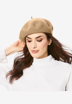 A classic for cold weather, this plush wool beret is the perfect way to top off your look. Inside diameter measures 6". Ivory, Black, Classic Red, Soft Wool Beret, Occasion Dresses Wedding, Wool Berets, New Bra, Vintage Hats, Tunic Tank Tops, Tall Jeans, Swimsuits For All, Comfy Fashion