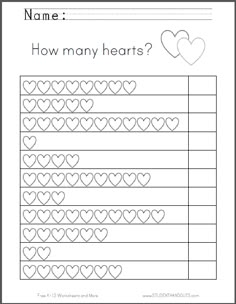 valentine's day worksheet with hearts on it and the name how many hearts?