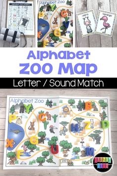 the alphabet zoo map is shown with letters and numbers to help kids learn how to read