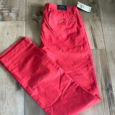 New With Tags Polo Ralph Lauren Mens Stretch Straight Fit Chino Pants Simply Red 32x34 Inseam 34” Waist (Measured Flat)32” Beautiful Color Red Cotton Bottoms With Belt Loops, Classic Red Bottoms With Welt Pockets, Classic Red Straight Leg Bottoms, Red Classic Straight Leg Bottoms, Classic Fitted Red Bottoms, Classic Red Trousers, Red Full Length Cotton Jeans, Red Straight Leg Pants With Pockets, Fitted Red Chinos Casual Style