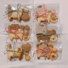 some cookies are wrapped in cellophane and tied with twine