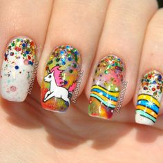 Unicorn Nails Lexi Nails, Unicorn Nails Designs, Manicured Nails, Kawaii Nail Art, Animal Nails, Kawaii Nails, Get Nails