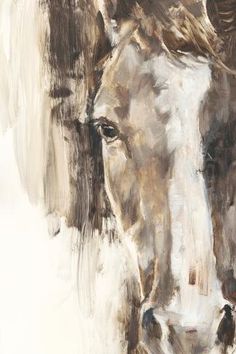 a painting of a horse's face is shown in brown, white and grey tones