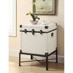 Benzara Trendy Trunk Style Accent Side Table Trunk Side Table, China Cabinets, Accent Side Table, Storage Trunk, White Side Tables, Coaster Furniture, Accent Doors, End Tables With Storage, Accent Cabinet