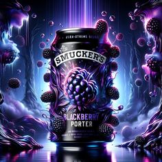 a can of blackberry porter is shown in this digital painting