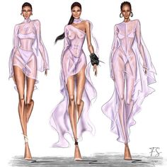 three models in sheer clothing walking down the runway