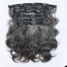 Silver Gray Human Hair Body Wave Hair Clip In Hair Extensions 6 Pieces/Set- clips show Grey Color Hair, Hair Color Silver, Pepper Hair, Salt And Pepper Hair, Pepper Color, Natural Wavy Hair, Hair Body Wave, Extensions Hair, Body Wave Hair