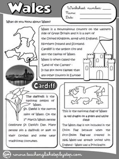 an english worksheet with pictures and words to help students learn how to read wales