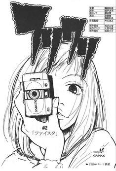 a drawing of a girl holding a camera in front of her face with the word'it