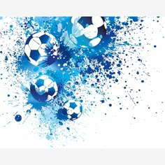 three soccer balls are in the air with splatters