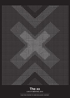 the xx live at festival 2012 poster designed in black and white with an abstract background