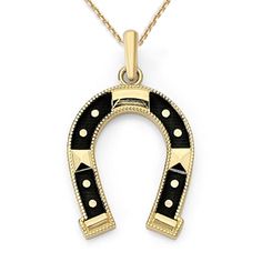 Lucky Horseshoe Pendant Necklace in Solid 14k Gold, Black or Blue Enamel Horseshoe Pendant, Lucky Horseshoe, Much Needed, New Trend, Gold Black, Fine Jewelry, Pendant Necklace, Pendant, Gold