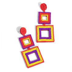 Seed Bead Earrings Post Back Fittings Condition: New Latest Jewellery Trends, Yellow And Purple, Holiday Earring, Paparazzi Accessories, Red Earrings, Handcrafted Necklace, Square Earrings, Blue Necklace, Seed Bead Earrings