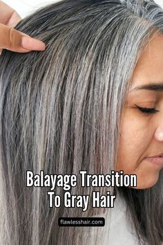 Balayage Transition To Gray Hair Greying Hair Highlights Blending, Grey Transition Hair Highlights, Color Gray Hair Naturally, Grey Hair Lowlights, Gray Blending, Grey Hair Color Silver, Gray Balayage, Grey Blonde Hair