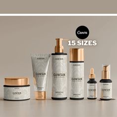 an advertisement for a cosmetic product with the words, 15 sizes on it and various products in