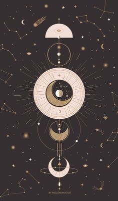 an image of the sun, moon and planets in space with stars around it on a black background