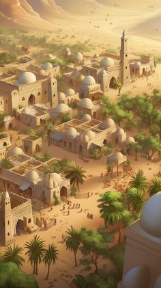 an artist's rendering of a desert town