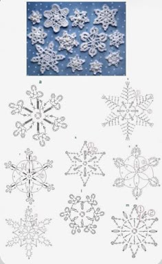 snowflakes are shown in different sizes and shapes