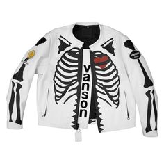 Vanson Skeleton White Leather Jacket Vanson Leathers, Fire Clothes, Outfits Concert, Random Clothes, Varsity Letterman Jackets, Performance Outfits, White Leather Jacket, Aviator Jackets, Easy Trendy Outfits