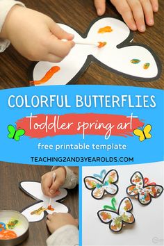 colorful butterflies toddler spring art project with free printable template for kids to make