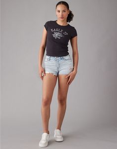 AE Next Level Curvy High-Waisted Ripped Denim Short Short Curvy Shorts, Ripped Denim Shorts, Denim Short, Ripped Denim, High Waisted Shorts, Next Level, Warm Weather, Women's Jeans, American Eagle Outfitters