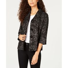 Amplify Your Outfit With This Sophisticated Petite Three-Button Jacket From Jm Collection, Accented By A Unique Foiled Textured Knit. Relaxed Fit; Hits At Hip Designed To Fit And Flatter 5'4" And Under Frame Wing Collar; Three Button Closure 3/4-Sleeves Unlined Polyester/Spandex Machine Washable Imported Chic Holiday Sequin Outerwear, Chic Holiday Outerwear, Chic Holiday Outerwear With Sequins, Elegant Metallic Outerwear With Sequins, Elegant Metallic Sequined Outerwear, Glamorous Holiday Workwear Outerwear, Elegant Metallic Outerwear For Fall, Metallic Sequined Outerwear For Formal Occasions, Metallic Sequined Outerwear For Formal Events