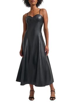 Feel your most stunning in this faux-leather midi dress with a bustier-inspired bodice that gets support from underwire details. 52" length (size X-Small) Hidden back-zip closure Sweetheart neck Adjustable straps 100% viscose with polyurethane coating Hand wash, dry flat Imported Leather Midi Dress, Sweetheart Neck, Signature Design, Black Midi Dress, Nordstrom Dresses, Bodice, Adjustable Straps, Top Brands, Faux Leather