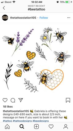 an instagram page with bees and flowers on it