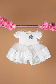 Star White Baby Dress White Baby Dress, Christening Dress, Tier Skirt, Christmas Dress, Baby Star, Knee Length Skirt, Skirt Design, Baby Girl Dresses, Toddler Dress