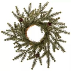 a christmas wreath with pine cones and needles