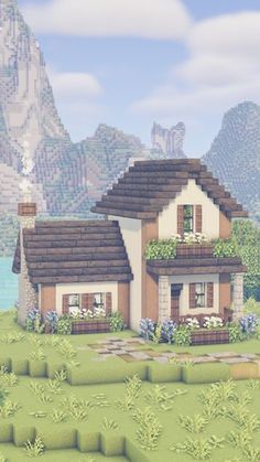 Minecraft Survival Ideas House Design, Minecraft Custom Village Houses, Villager Homes Minecraft, Cute Houses Minecraft, Cute Easy Minecraft Houses, Minecraft Little House, Minecraft Cottage House Blueprints, Easy Minecraft Starter House, Minecraft Home Ideas