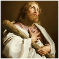 a painting of jesus holding a wooden stick