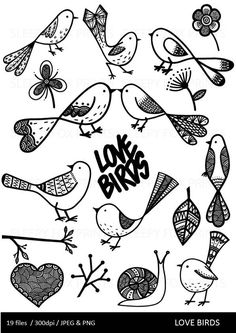 birds and hearts with the words love birds