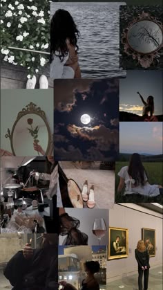 a collage of photos with the moon in the background