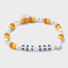 New Little Words Project Hey Boo Bracelet Size: S/M - Handcrafted Word Bracelet - Made With Acrylic And Crystal Beads - This Bracelet Features A Custom Casted Bead - Gold Plated Brass Tag With Unique Id Code - Wear And Share To Spread Self-Love And Kindness Swiftie Bracelets, Little Words Project, Hey Boo, Halloween Beads, Word Bracelet, Bracelet Sizes, Womens Jewelry Bracelets, Bracelet Making, Beaded Bracelet